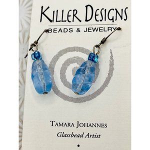 Killer Designs | Pale Blue Textured Glass Drop Earrings | NEW